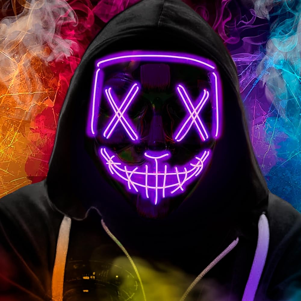 LED Light Up Purge Mask - Scary Neon Halloween Costume, Cosplay & Festival Mask