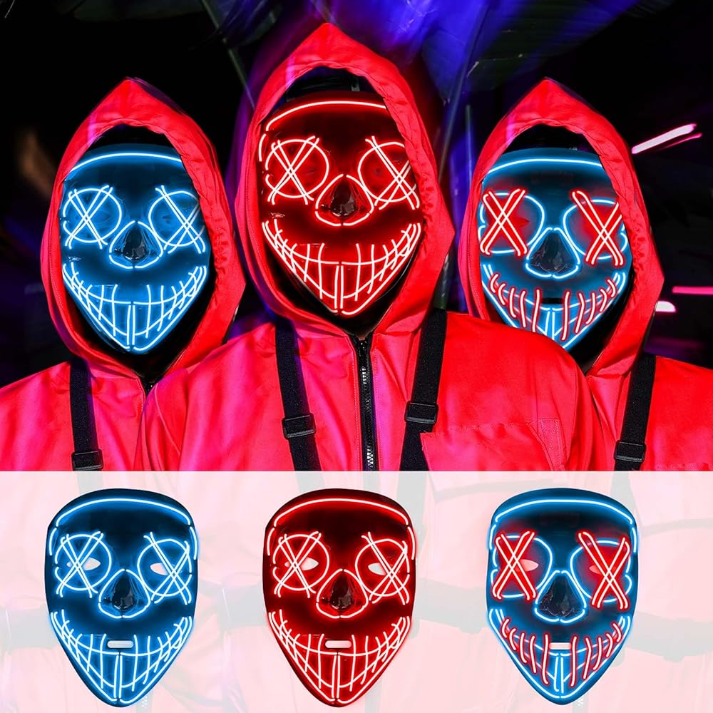 LED Light Up Purge Mask - Scary Neon Halloween Costume, Cosplay & Festival Mask