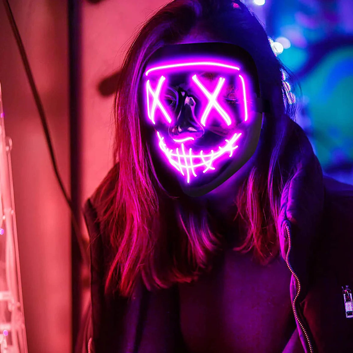LED Light Up Purge Mask - Scary Neon Halloween Costume, Cosplay & Festival Mask